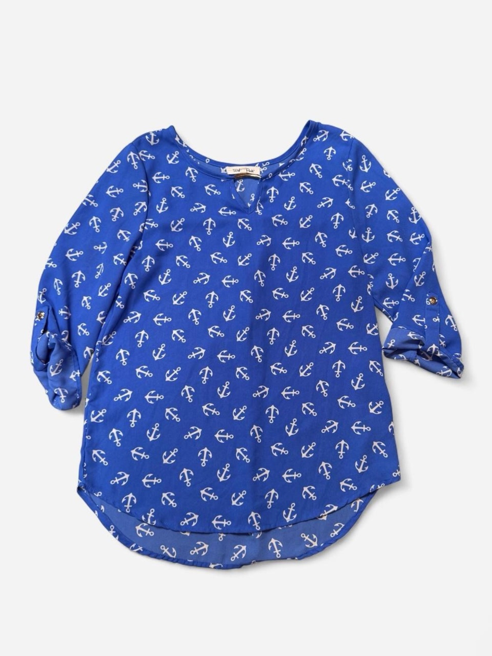 Wishful Park Blue Anchor-Print Roll-Tab Tunic